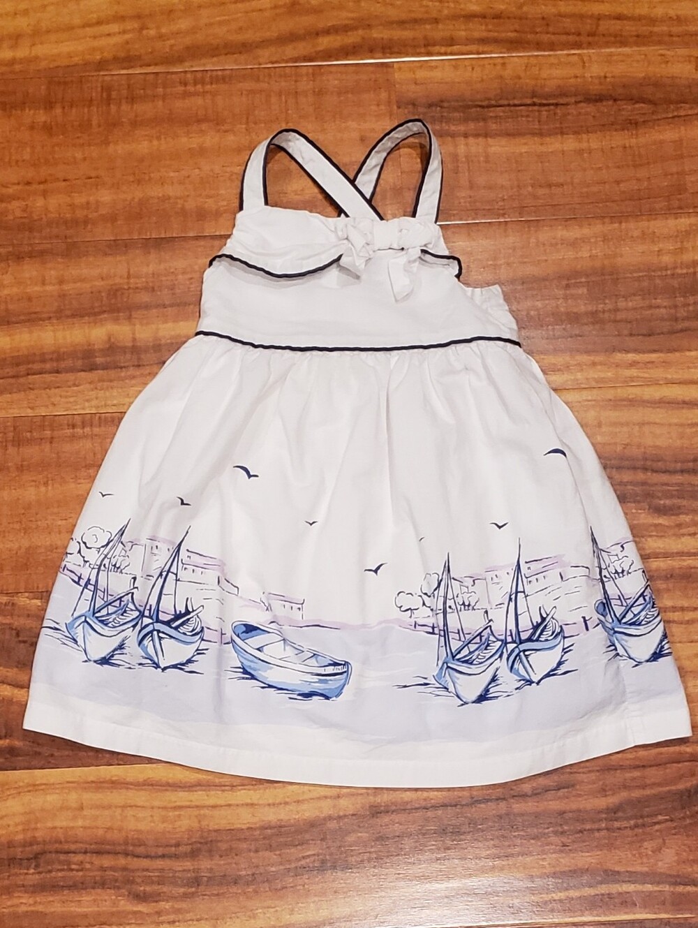 Janie and Jack EUC 12-18 months ivory nautical dress with sailboat print